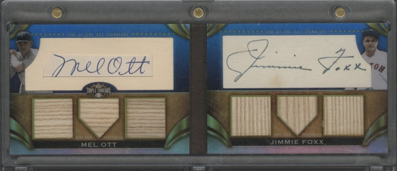 2011 Topps Triple Threads Jimmie Foxx/Mel Ott Signed Game-Used Memorabilia Card